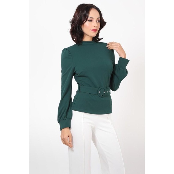 Fuchsia Puff Shoulder Belted Blouse - Picture 4 of 7